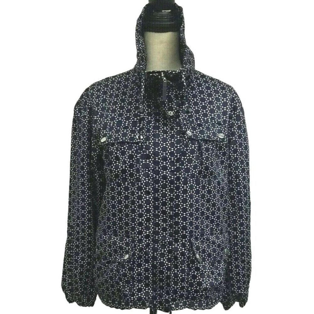 Bianca Nygard Weekend Womens Jacket Size 6 Blue Silver Snap Front Geometric